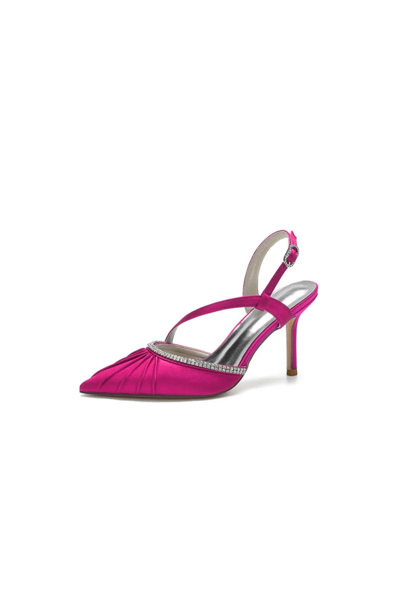 Pointed Toe Ankle Strap Crystal Heels