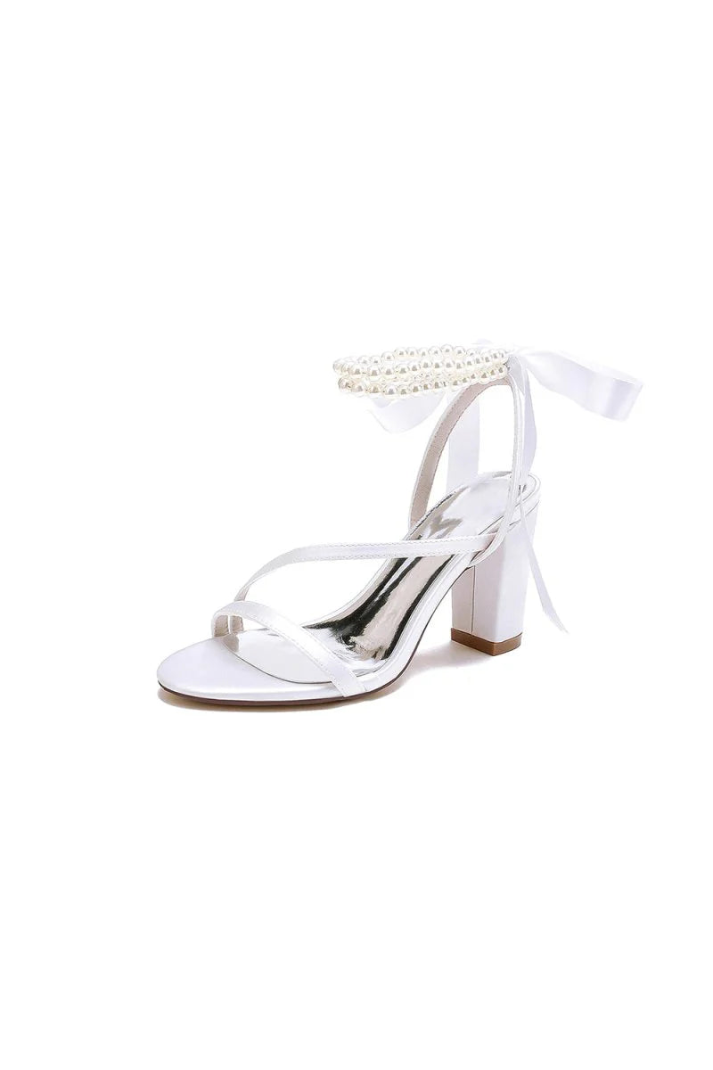 Pearl Open Toe Ankle Strap High Heels