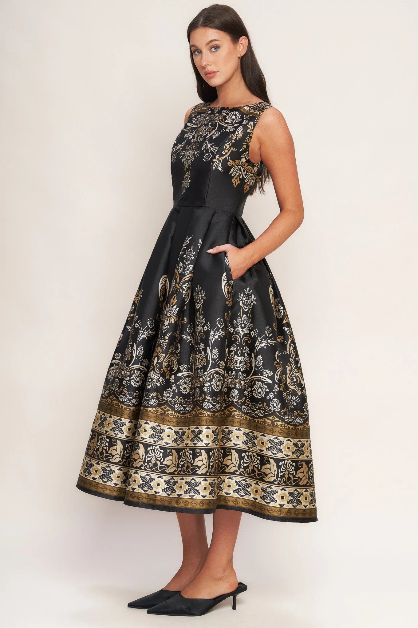 BAROQUE SPELL BLACK MIDI DRESS