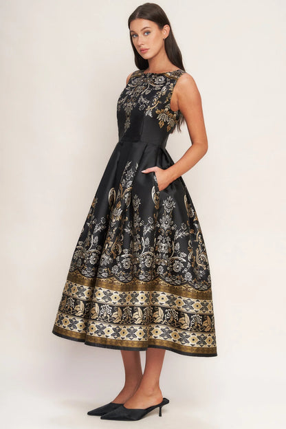 BAROQUE SPELL BLACK MIDI DRESS