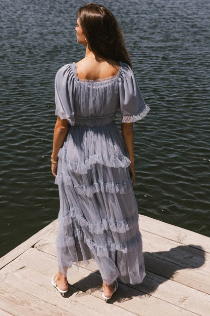 Eugena Ruffled Maxi Dress in Blue FINAL SALE