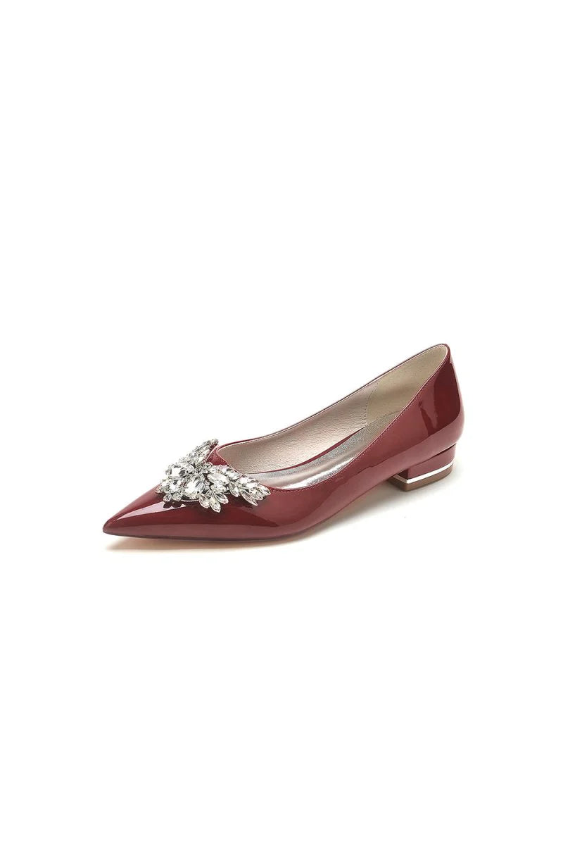Elegant Black Pointed Toe Flats with a Crystal Ornament