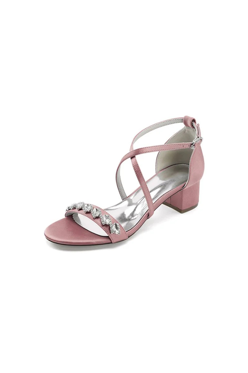 Open Toe Crystal Hollow Out Chunky Heels