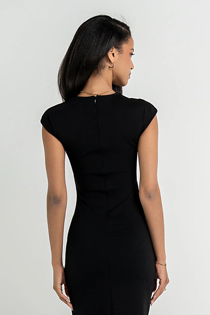 Ivy Fitted Midi Dress in Black