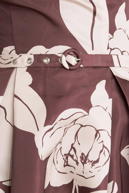 VINTAGE BLOOM STRAPLESS BURGUNDY MIDI DRESS