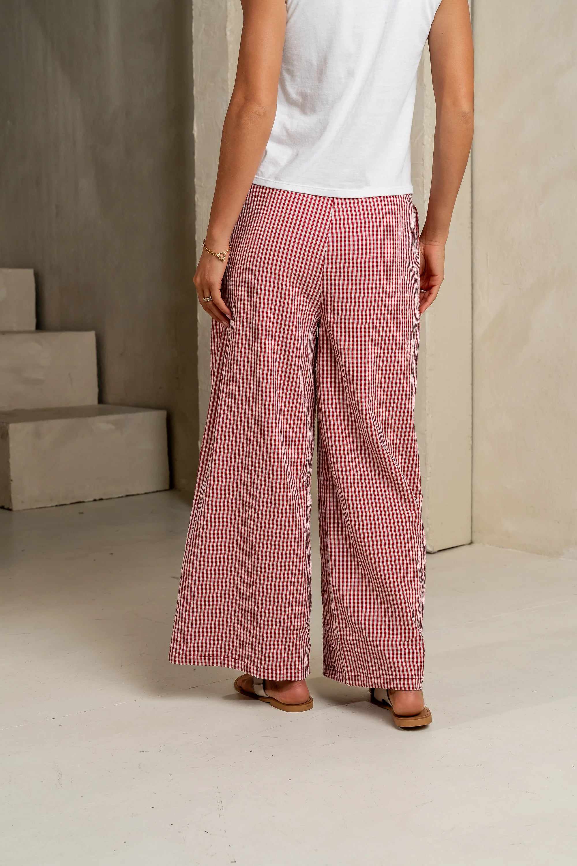Ada Gingham Wide Leg Pants in Red FINAL SALE