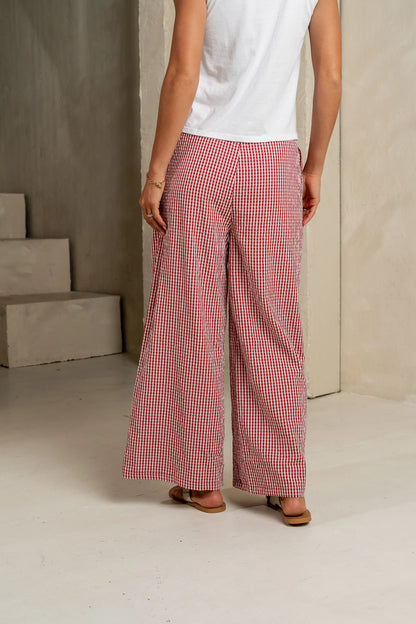 Ada Gingham Wide Leg Pants in Red FINAL SALE