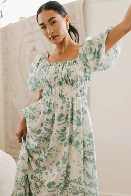 Dorothea Floral Midi Dress in Teal FINAL SALE