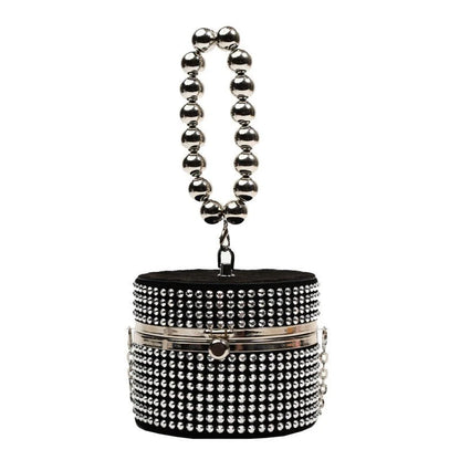 Silver Box Chain Handbag with Rhinestone