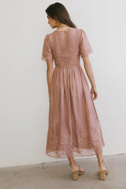 Alora Embroidered Dress in Dusty Rose