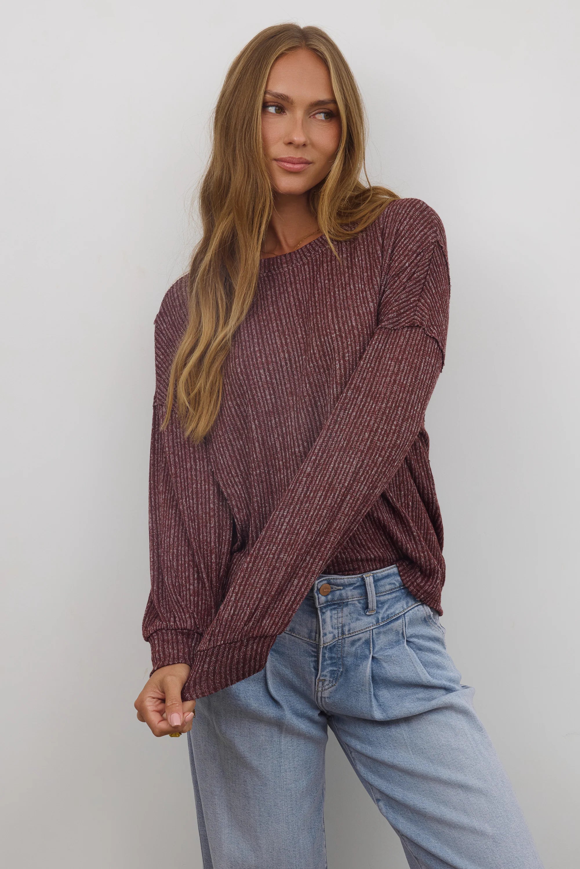 Tate Knit Sweater in Burgundy