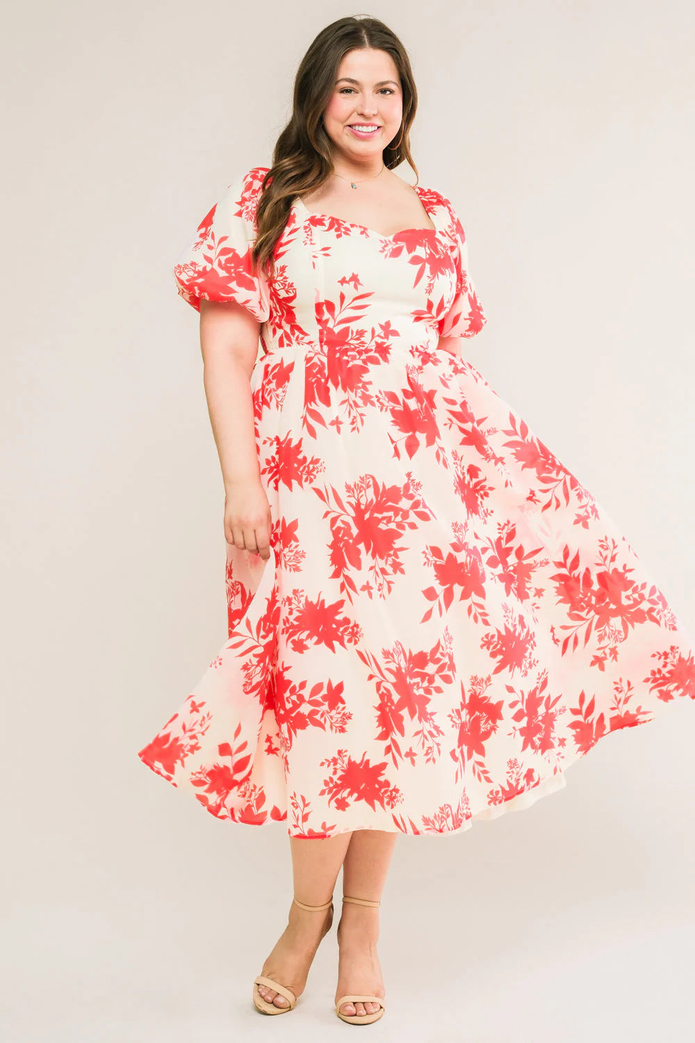 COTTAGE GARDEN PUFF SLEEVE MIDI DRESS RED