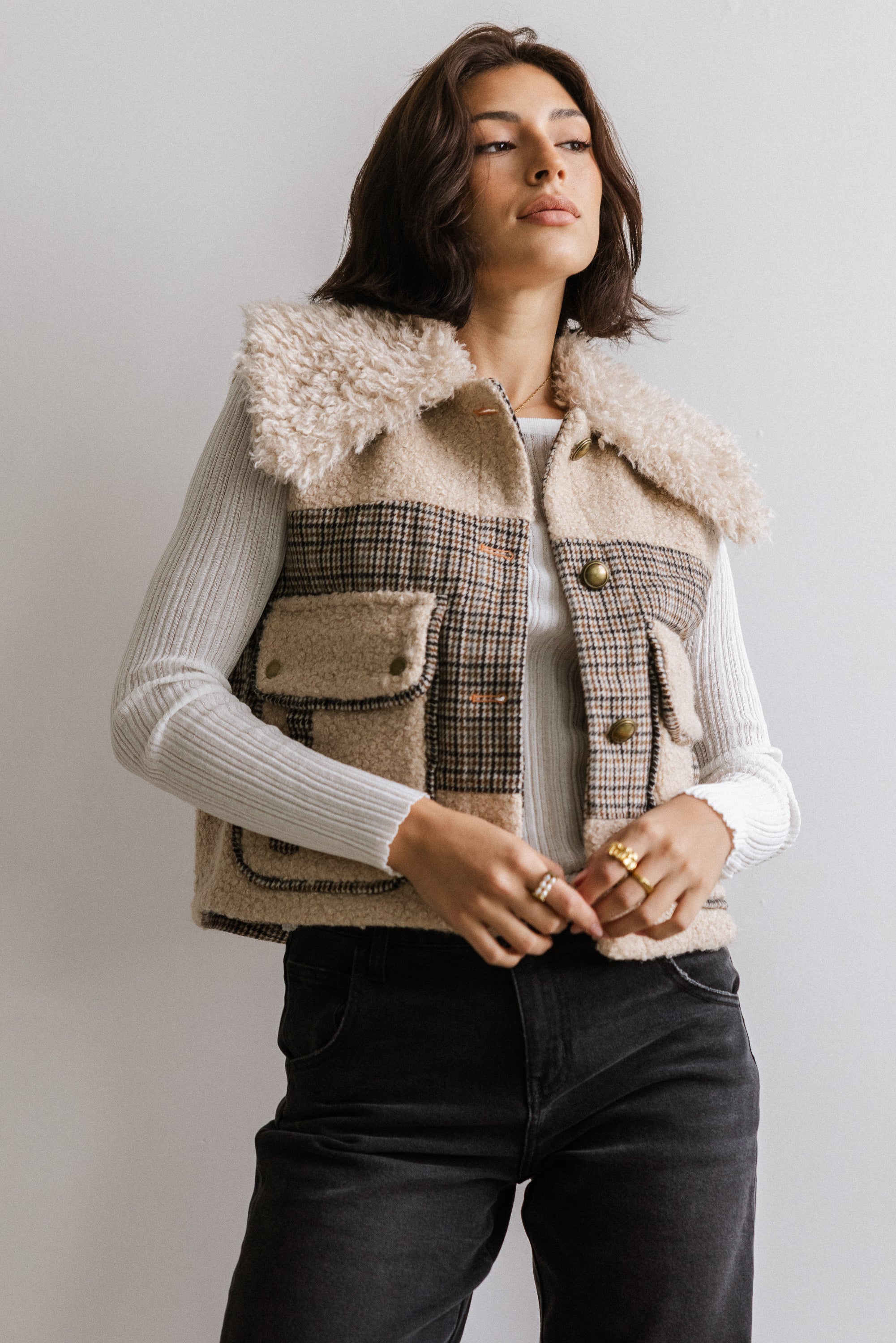 Liv Sherpa Vest in Taupe FINAL SALE