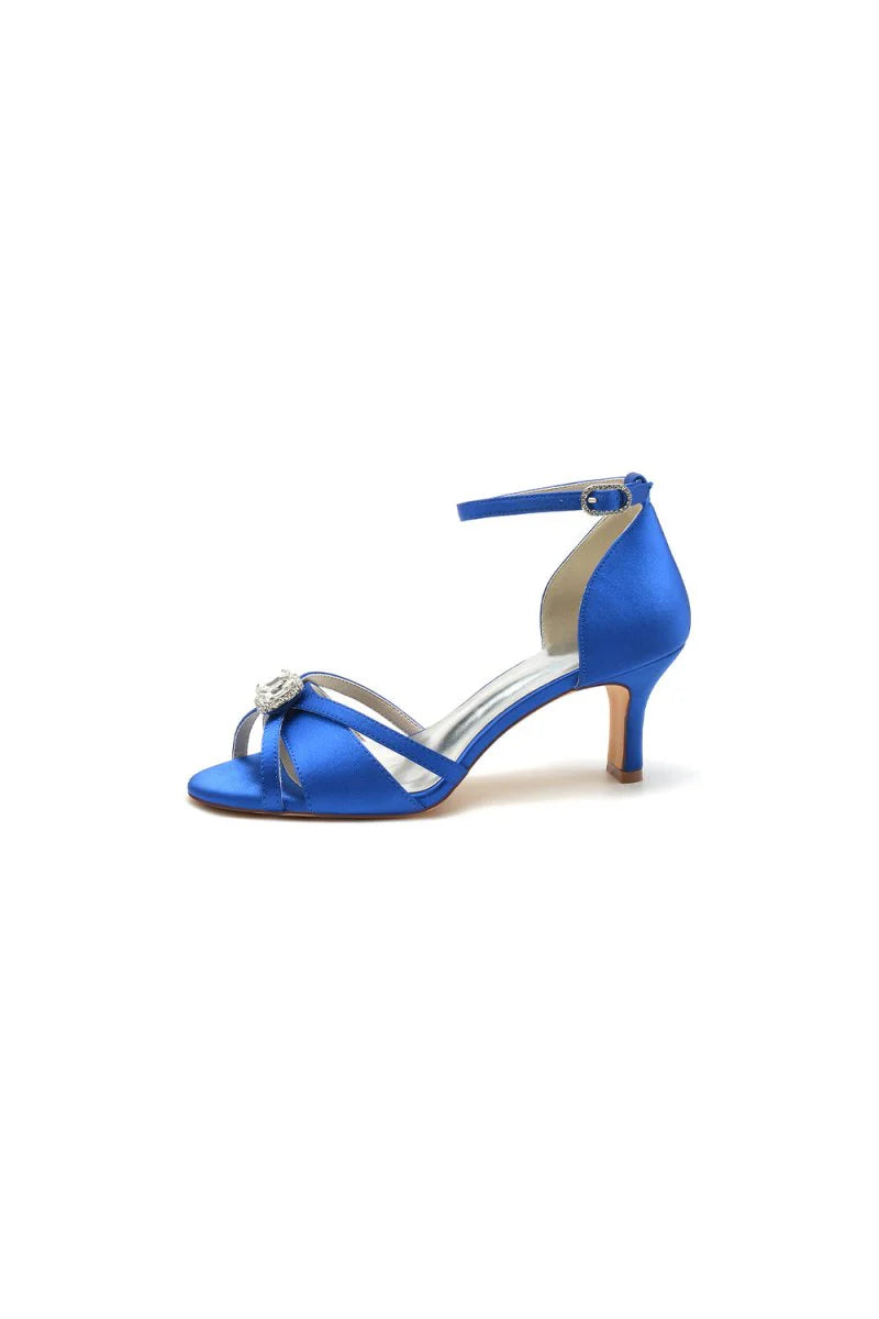 Satin Pointed Toe Hollow Out Stiletto Heels With Rhinestone