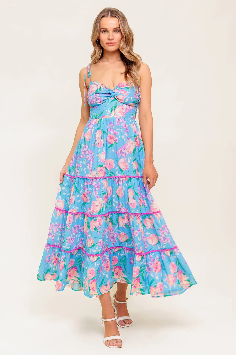 SOFT BLOOMS FLORAL MIDI DRESS BLUE