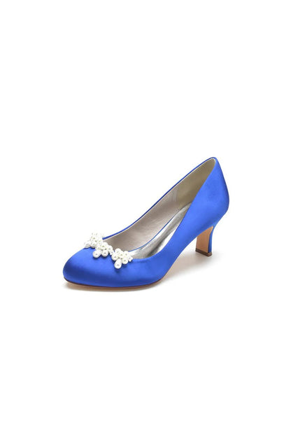 Round Toe Pearl Chunky Heels
