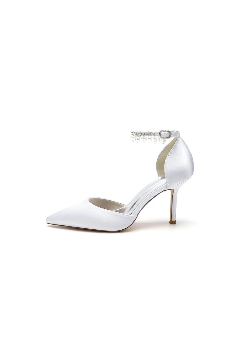 Pointed Toe Wedding Heels with Pearl Tassel