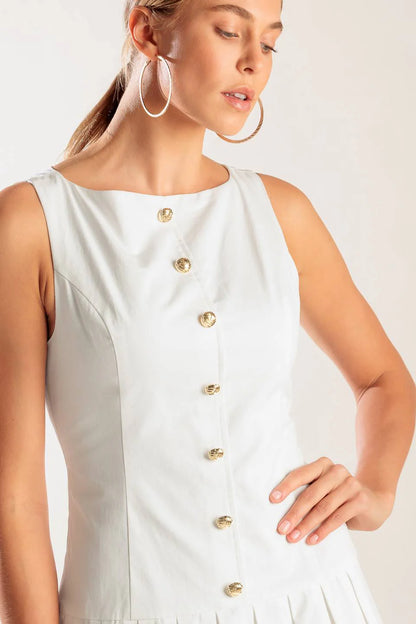 NO COMPARISONS PLEATED SKIRT MINI DRESS WHITE
