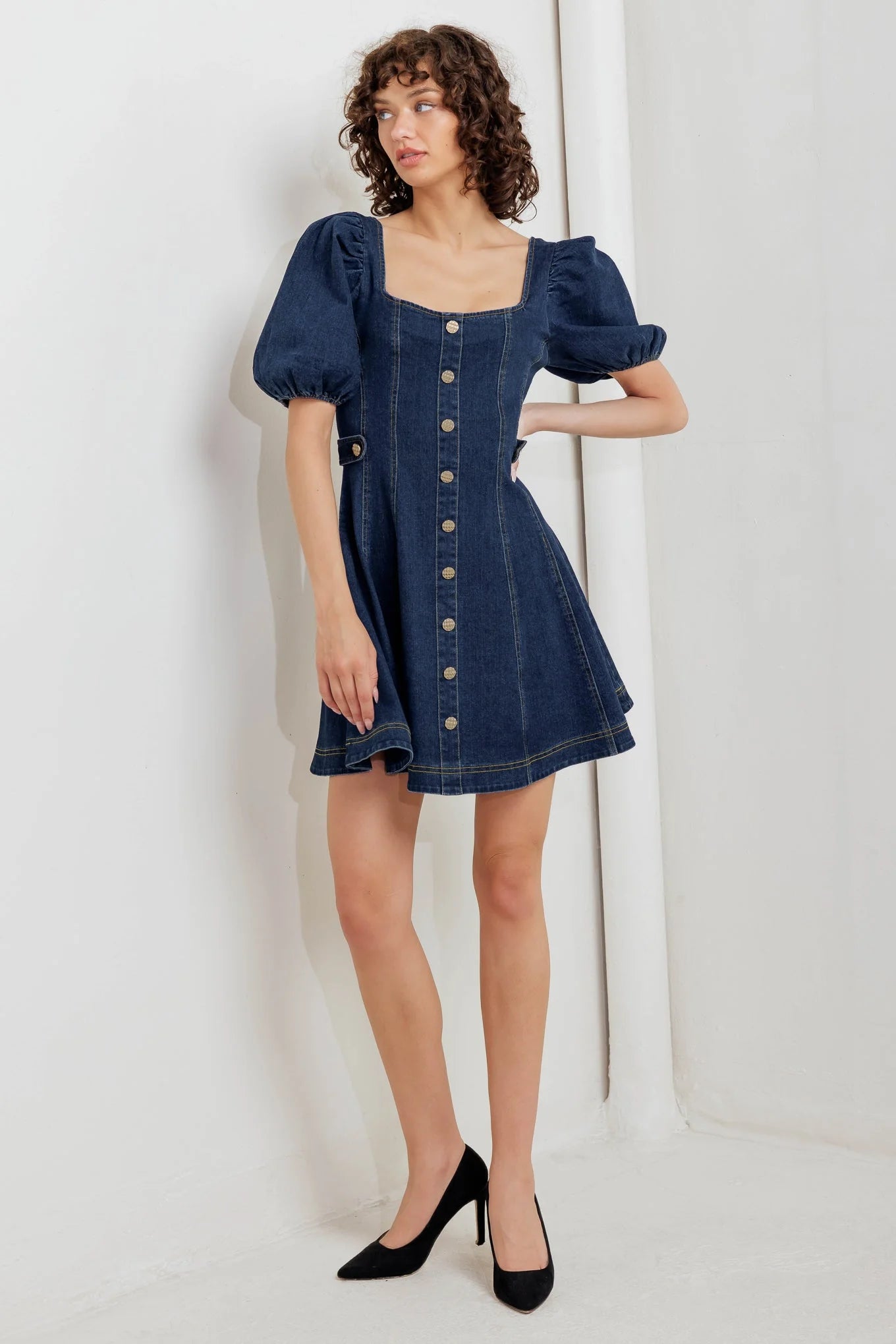 PUFF PLAY DENIM MINI DRESS FINAL SALE