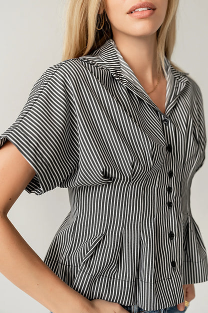 Alec Striped Blouse in Grey FINAL SALE