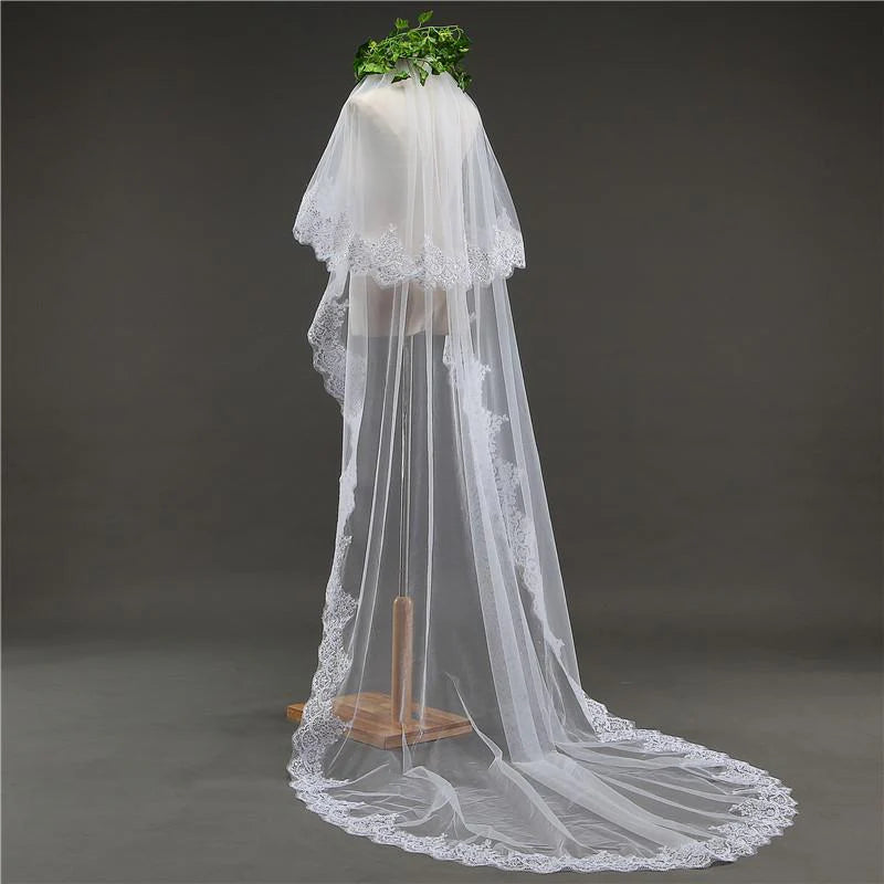 Two Tier Tulle Lace Edge Bridal Veil Wedding Veil
