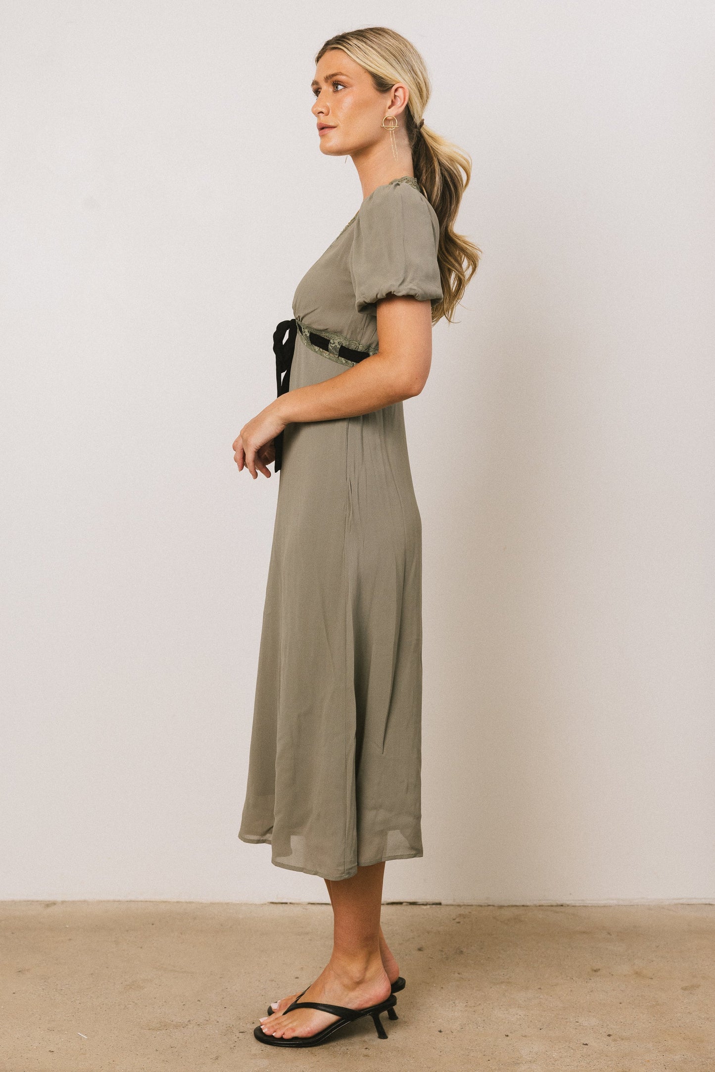Selah Lace Trim Midi Dress in Sage FINAL SALE