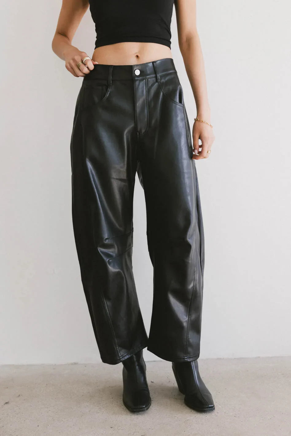 Taron Vegan Leather Barrel Jeans FINAL SALE