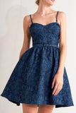 NAVY ROMANCE JACQUARD MINI DRESS
