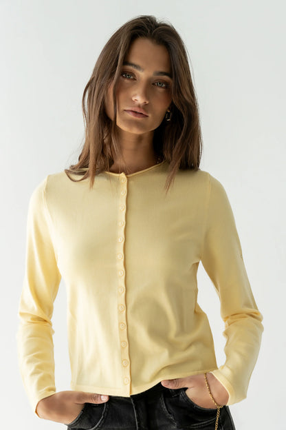 Maddy Button Up Cardigan in Yellow