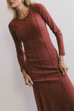 Fiona Ribbed Godet Dress in Rust FINAL SALE