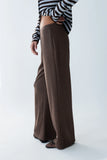 Ronda Ribbed Wide Leg Pants in Brown