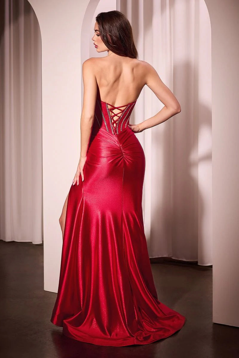 GINGER GOWN STRAPLESS LACE BODICE SATIN FITTED GOWN