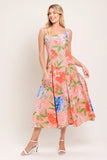 PEACH PETAL FLORAL MIDI DRESS