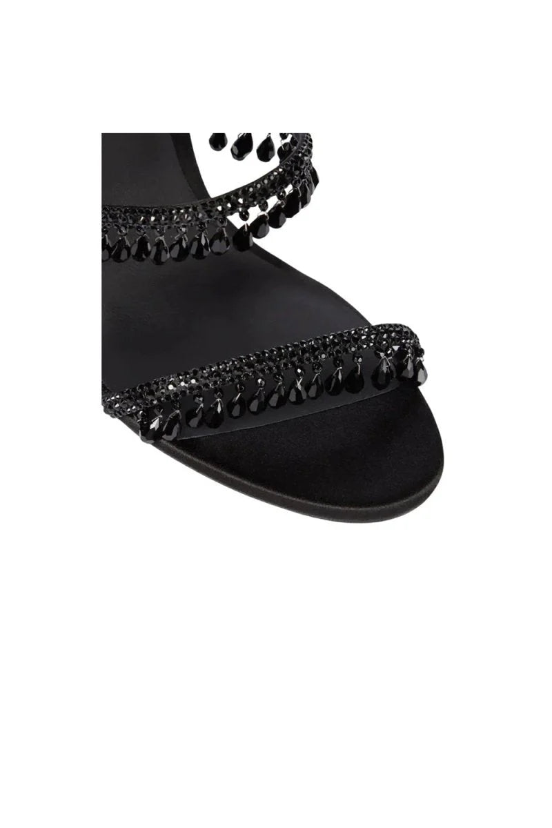 Open Toe Ankle Wrap Beaded Crystal Stiletto Heels