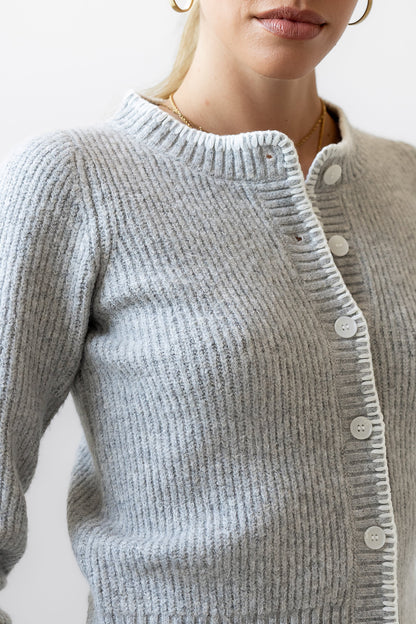 Darren Contrast Cardigan in Heather Grey FINAL SALE