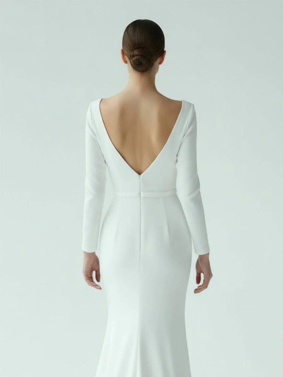 Mermaid Scoop Neck V Back Satin Wedding Dress