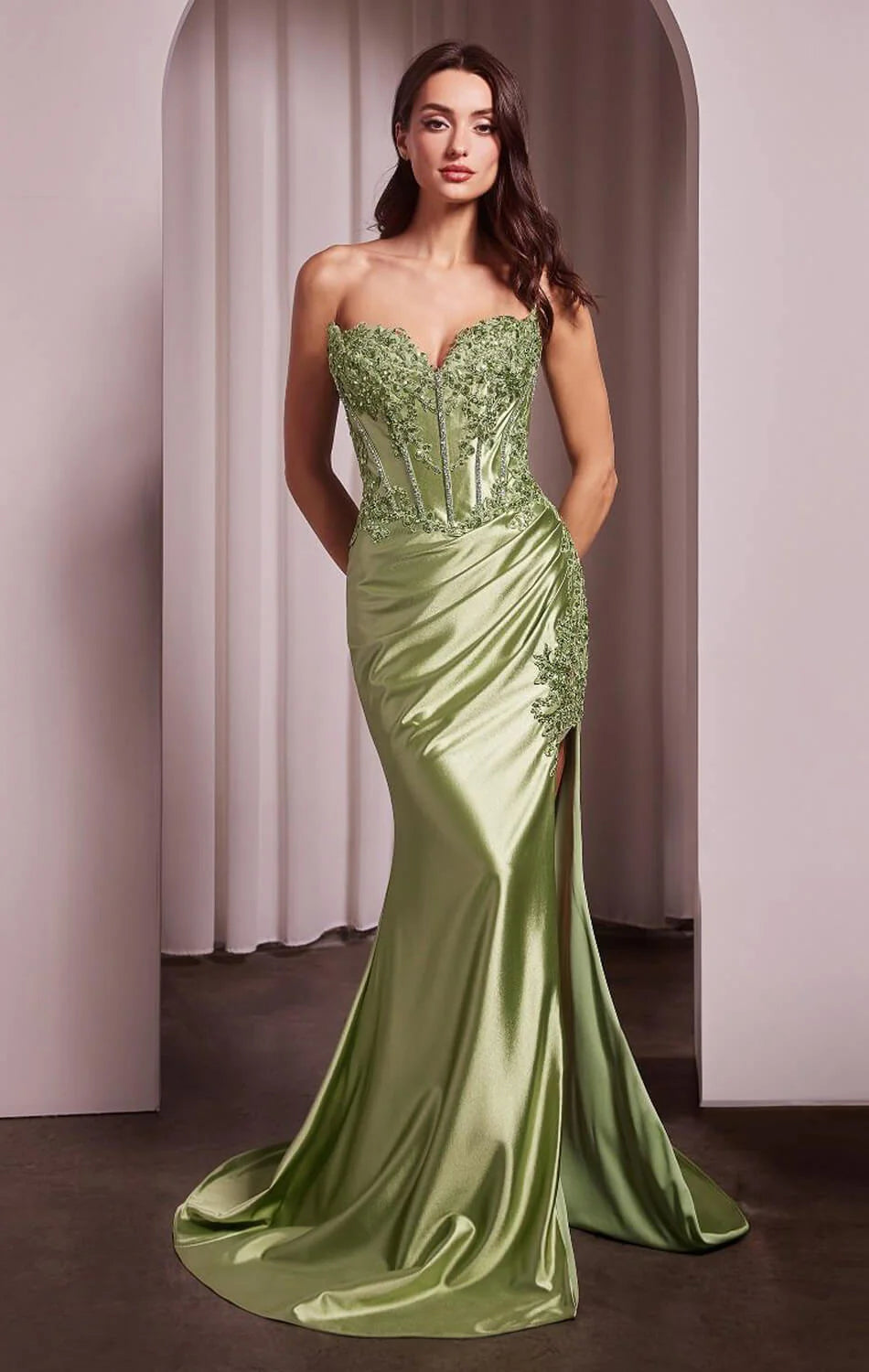 Jupiter Gown Fitted Strapless Lace Satin Gown
