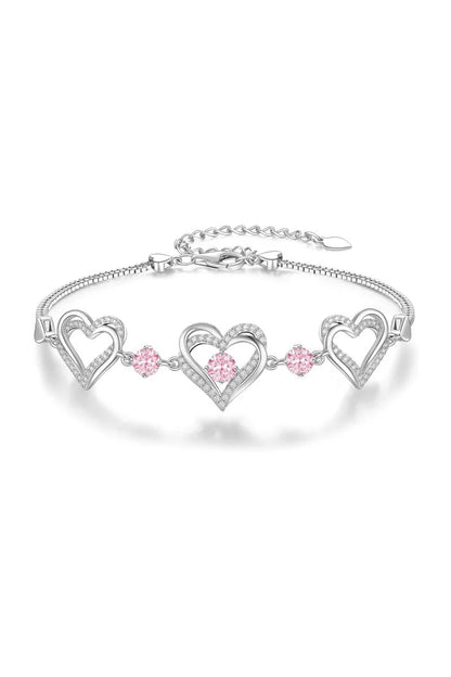 Silver Love Heart Link Birthstone Bracelets