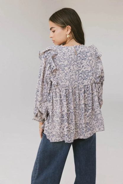 Taya Ditsy Floral Blouse in Blue FINAL SALE