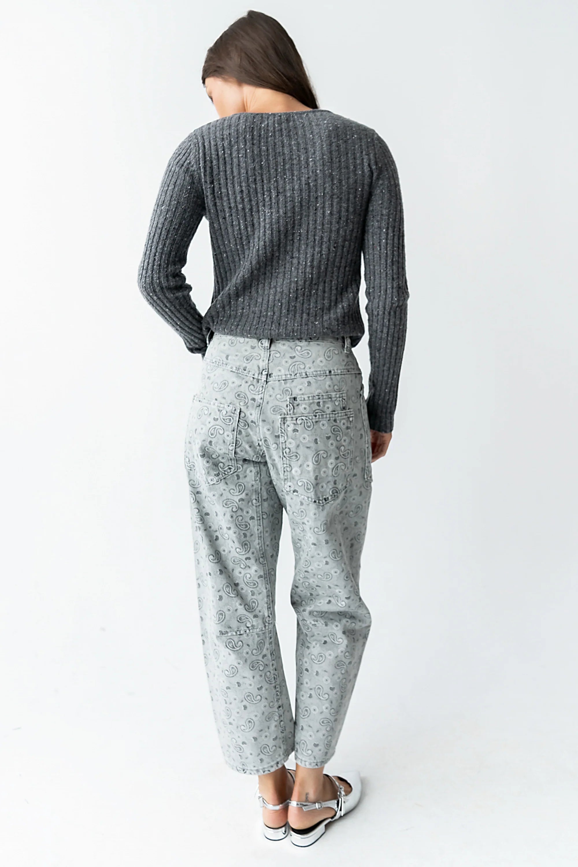 Paisley Printed Barrel Jeans