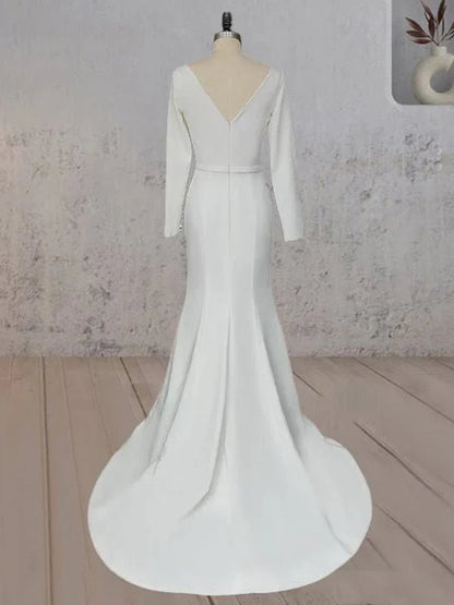 Mermaid Scoop Neck V Back Satin Wedding Dress