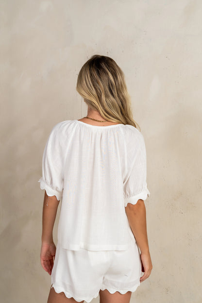 Owen Scalloped Top in White FINAL SALE
