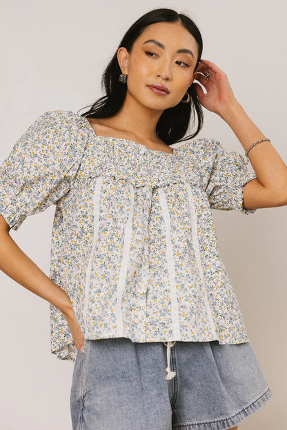 Tiffany Floral Blouse in Blue FINAL SALE