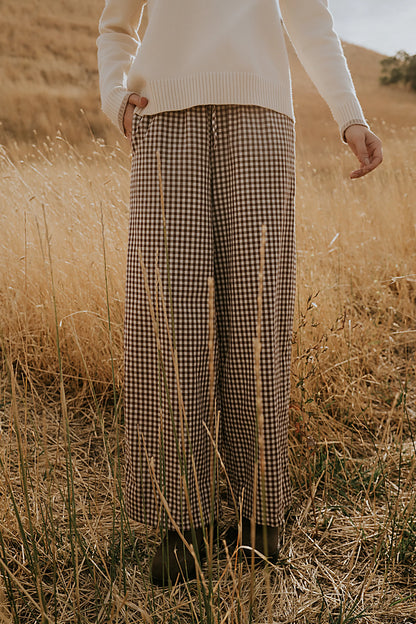Ada Gingham Wide Leg Pants in Brown FINAL SALE