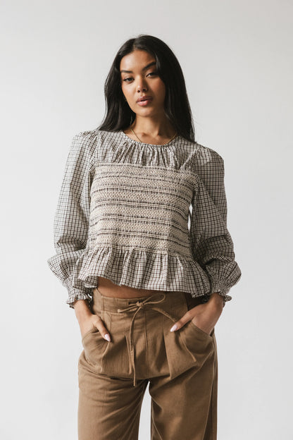 Kesley Smocked Blouse in Brown