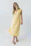 Barb Pleated Midi Dress in Yellow