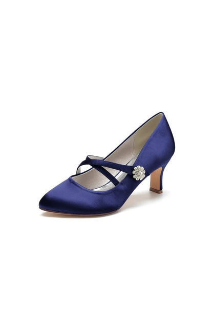 Rhinestone Pointed Toe Satin Stiletto Heels