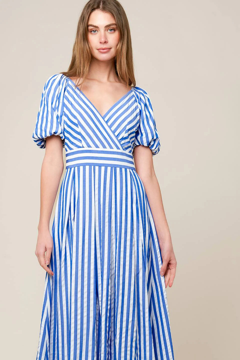 SUGAR RUSH BLUE STRIPE MIDI DRESS