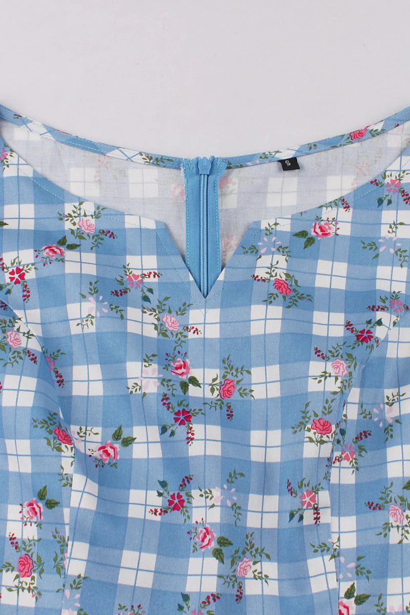 Printed Plaid Short Sleeveless Hepburn Style Vintage Dress