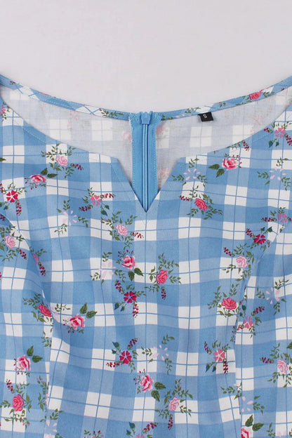 Printed Plaid Short Sleeveless Hepburn Style Vintage Dress
